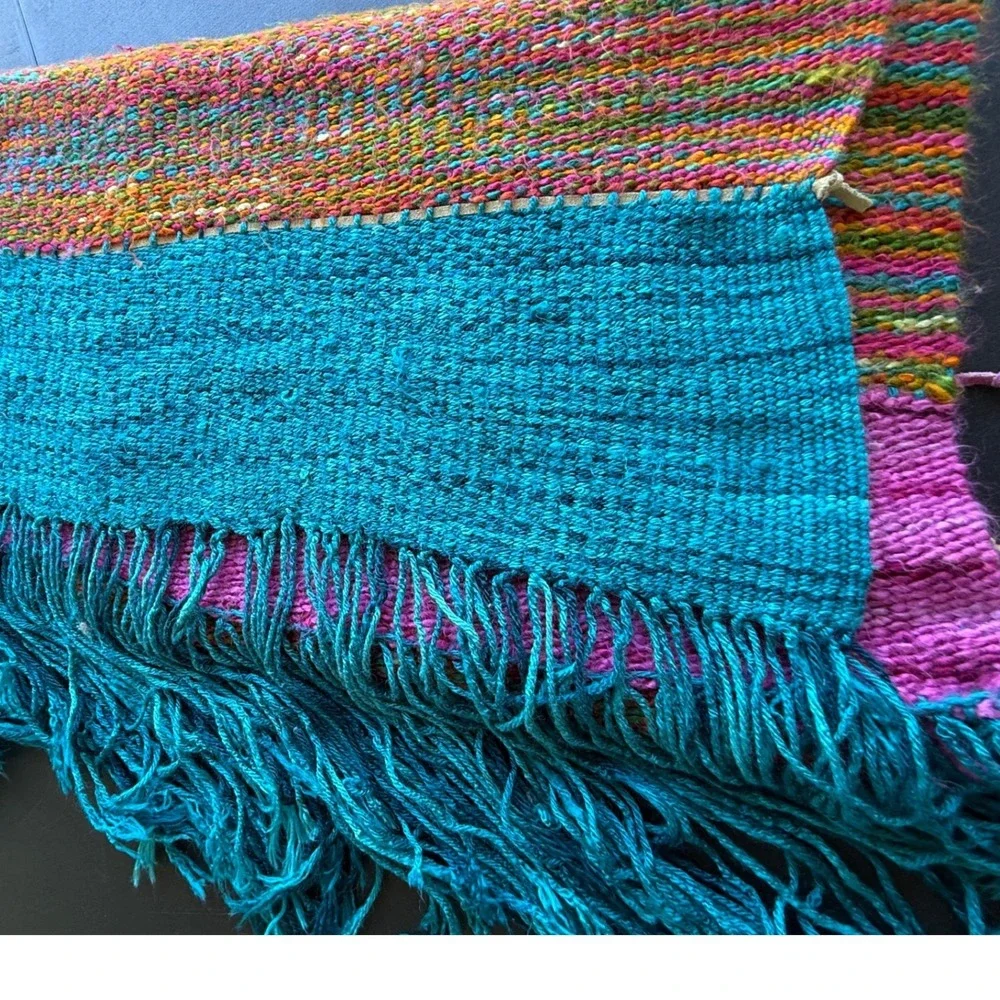 Vintage Handmade Handwoven Boho Shawl Wrap Fringe Artisan Textile Multicolor